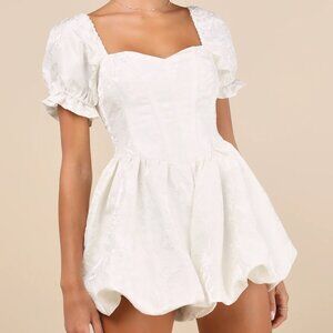 Ivory Floral Jacquard Bubble-Hem Romper - Lulus